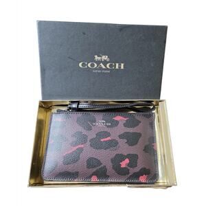 NIB Coach Leopard Print Small Wristlet Oxblood Multi Zip Pouch Wallet F38688